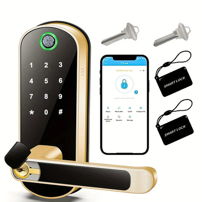 Smart Fingerprint Door Lock — Keyless Entry, WiFi, Touchscreen & NFC | IP67 Waterproof