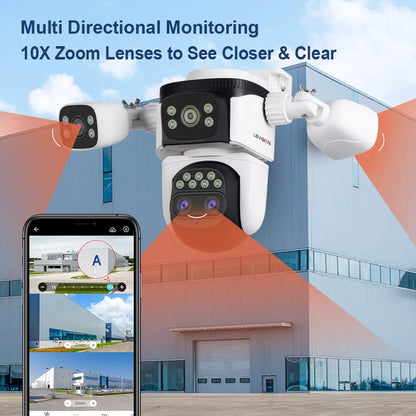 10K Security Camera Outdoor WiFi — 4 Lens, 10x Zoom, 360° PTZ + Auto Tracking