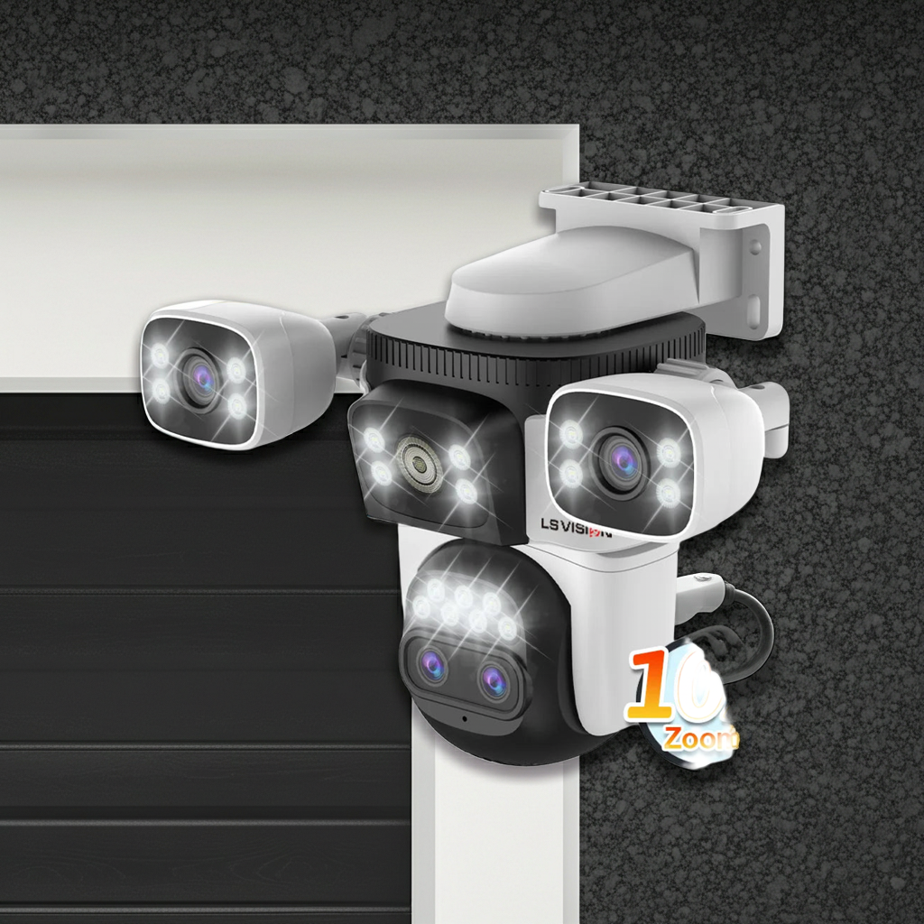 10K Security Camera Outdoor WiFi — 4 Lens, 10x Zoom, 360° PTZ + Auto Tracking