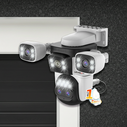 10K Security Camera Outdoor WiFi — 4 Lens, 10x Zoom, 360° PTZ + Auto Tracking