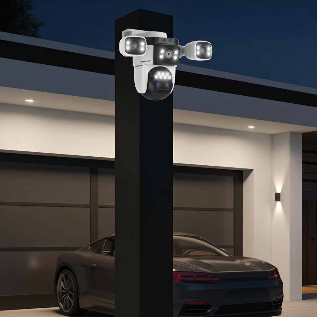 10K Security Camera Outdoor WiFi — 4 Lens, 10x Zoom, 360° PTZ + Auto Tracking